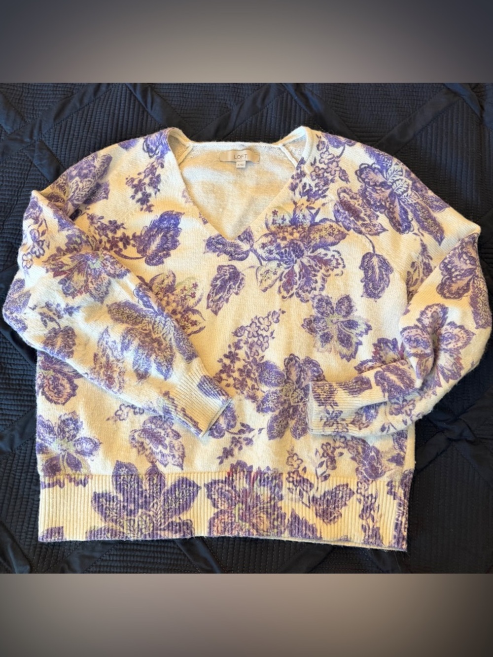 LOFT Cream and Purple Sweater- size XL